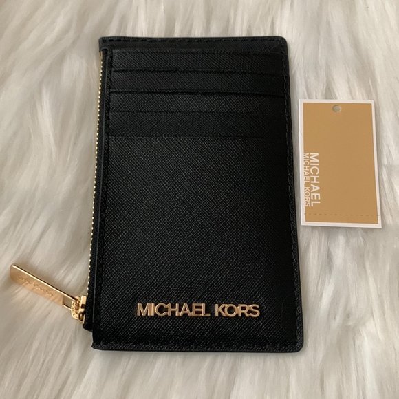 MICHAEL KORS Jet Set Travel Medium Zip Top Card Case in Black - Picture 1 of 2